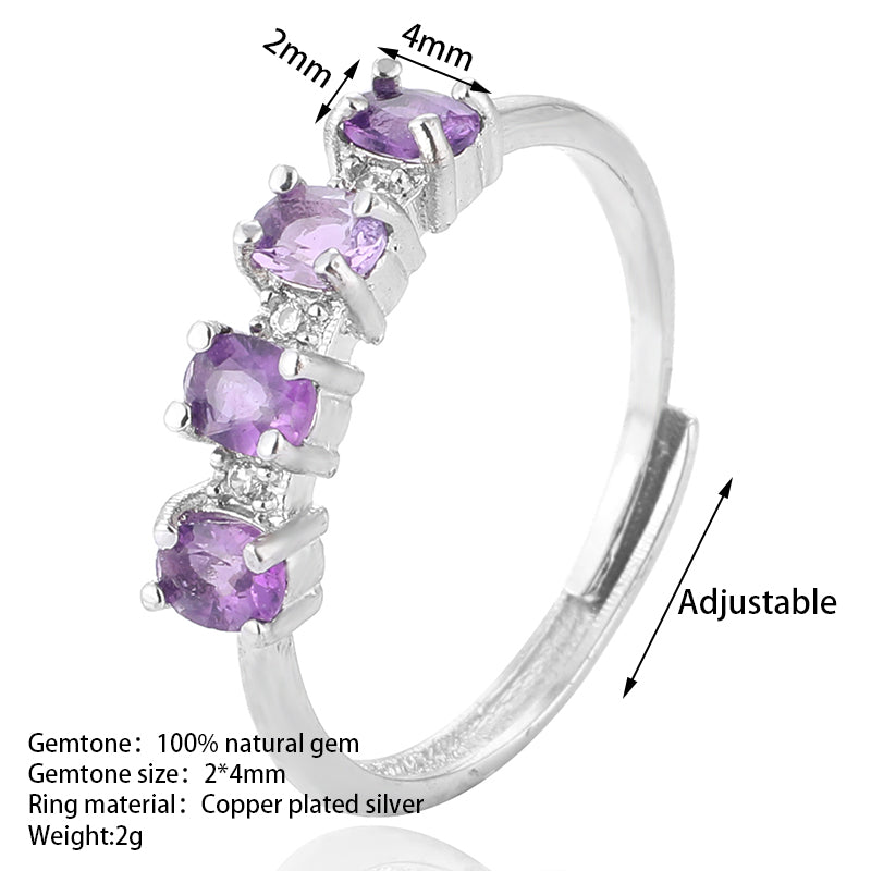 Adjustable Amethyst-Inspired Natural Gem Ring – Elegant Silver Finish - Truly Yours