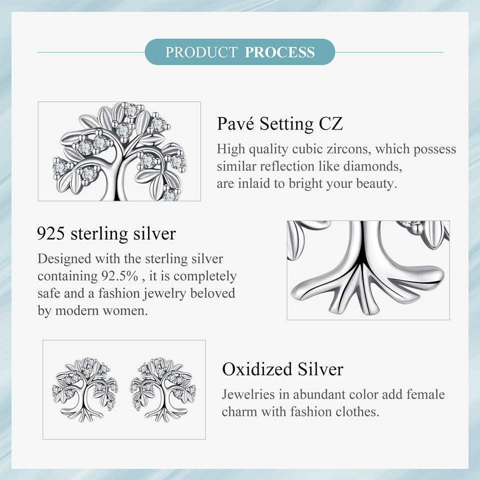 Elegant 925 Sterling Silver Tree of Life Earrings with Sparkling CZ Accents - Truly Yours