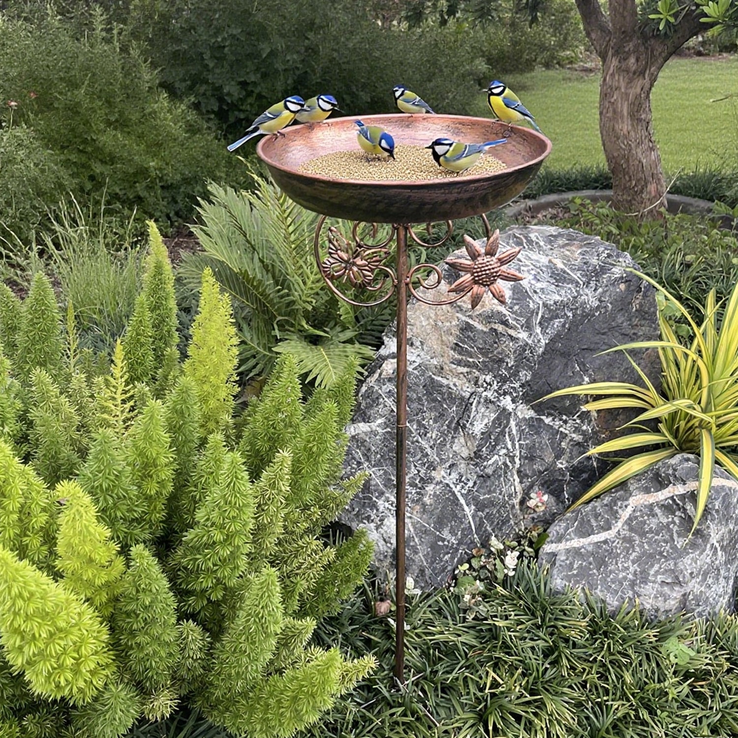 30-Inch Vintage Copper Bird Bath & Feeder