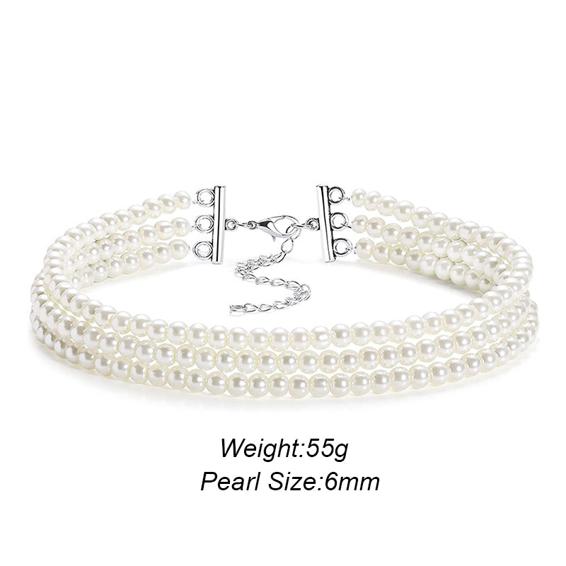 Bohemian Bridal Multi-Layer Imitation Pearl Choker - 3 Strand Wedding & Anniversary Jewellery