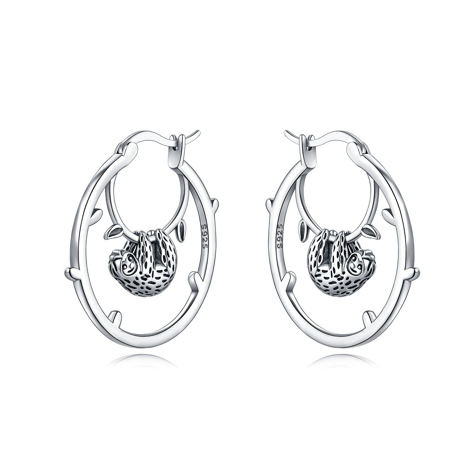 925 Sterling Silver Panda & Bamboo Hoop Earrings with Green Zircon Leaves - Various Designs - Truly Yours