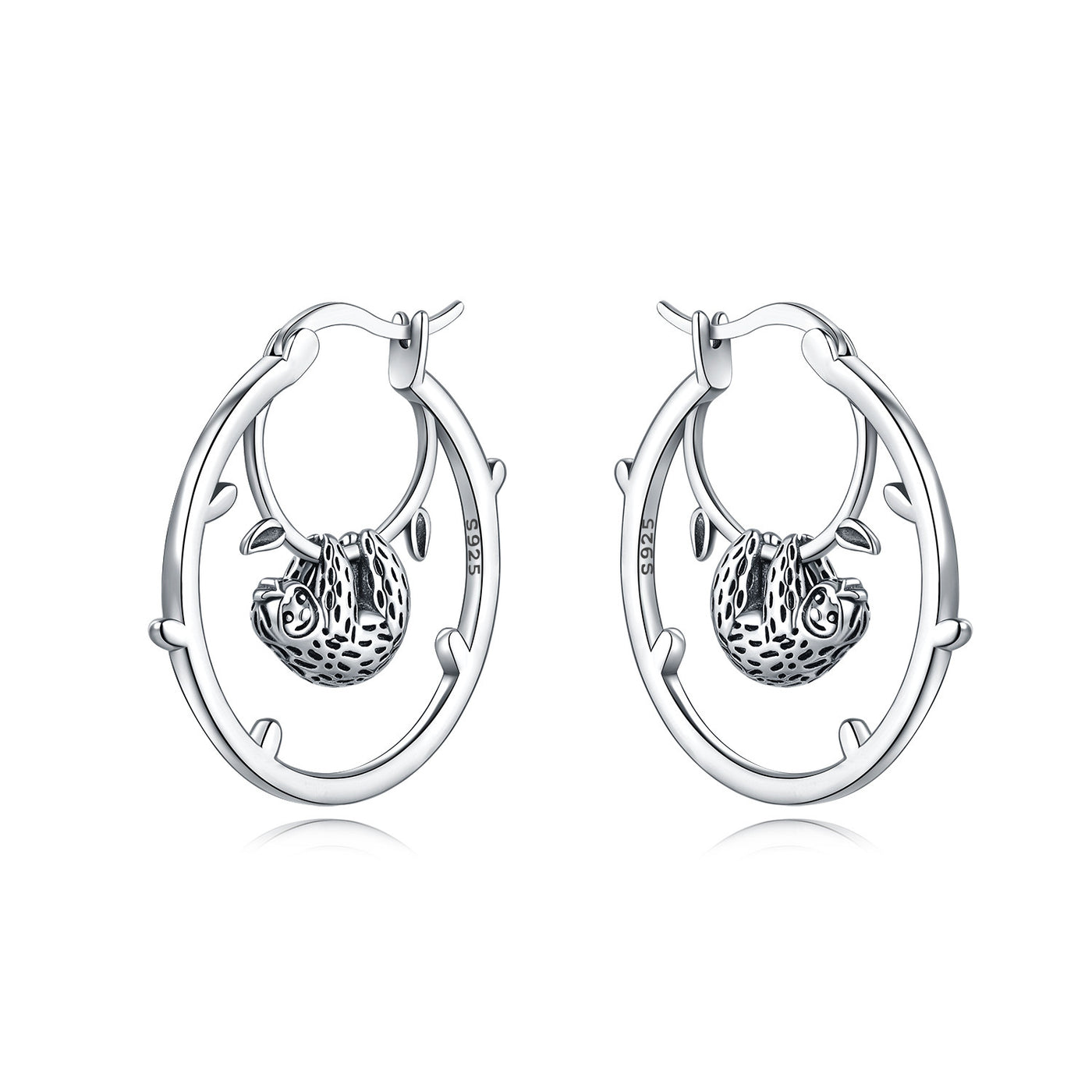 925 Sterling Silver Panda & Bamboo Hoop Earrings with Green Zircon Leaves - Various Designs - Truly Yours