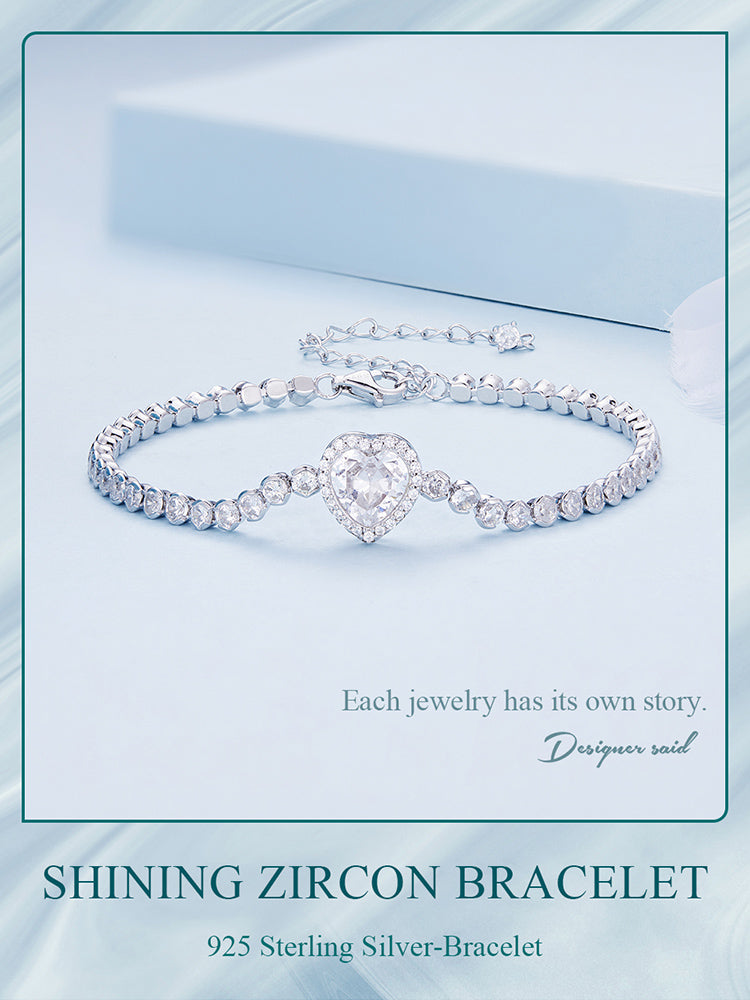 Shining Heart Zircon Bracelet in 925 Sterling Silver