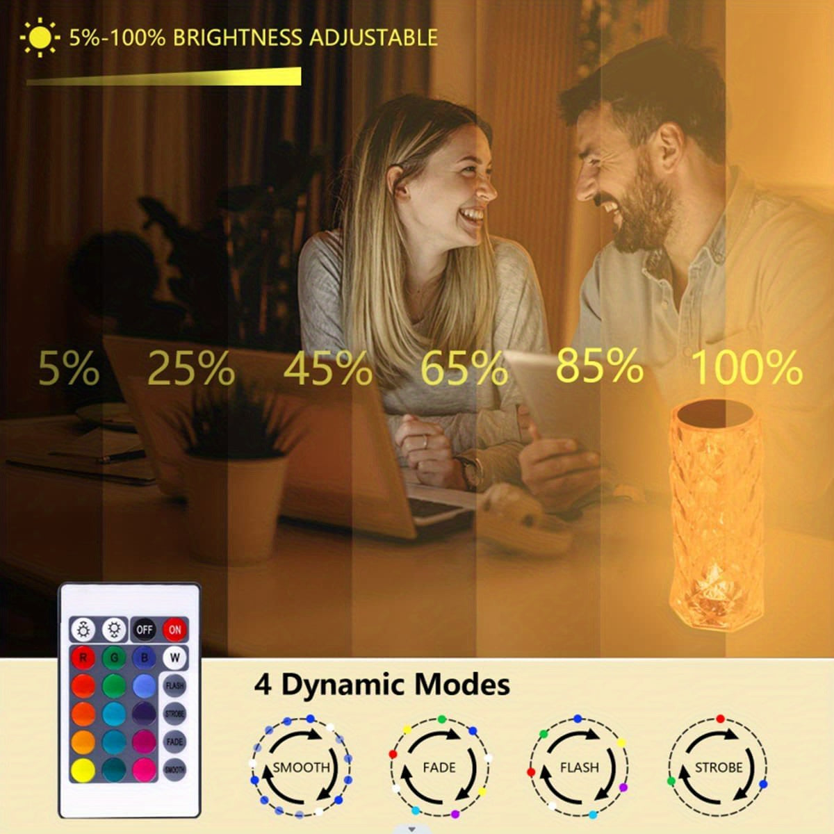 Luxury Crystal Diamond Touch Night Lamp – 16 Colour LED with Remote