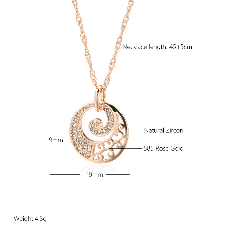 585 Rose Gold Spiral Pendant Necklace with Natural Zircon
