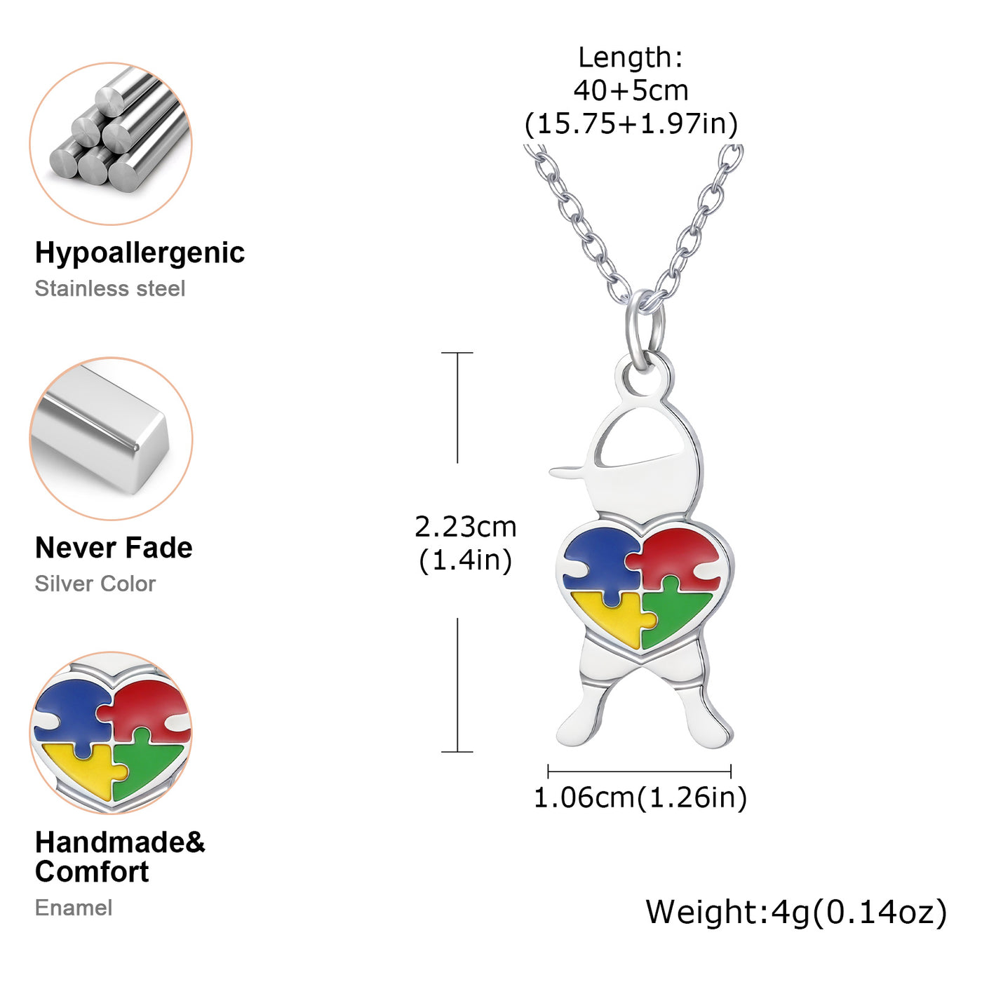 Autism Awareness Heart Pendant – Stainless Steel Necklace - Truly Yours