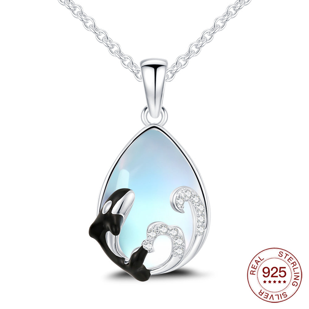Moonstone Orca Pendant in 925 Sterling Silver