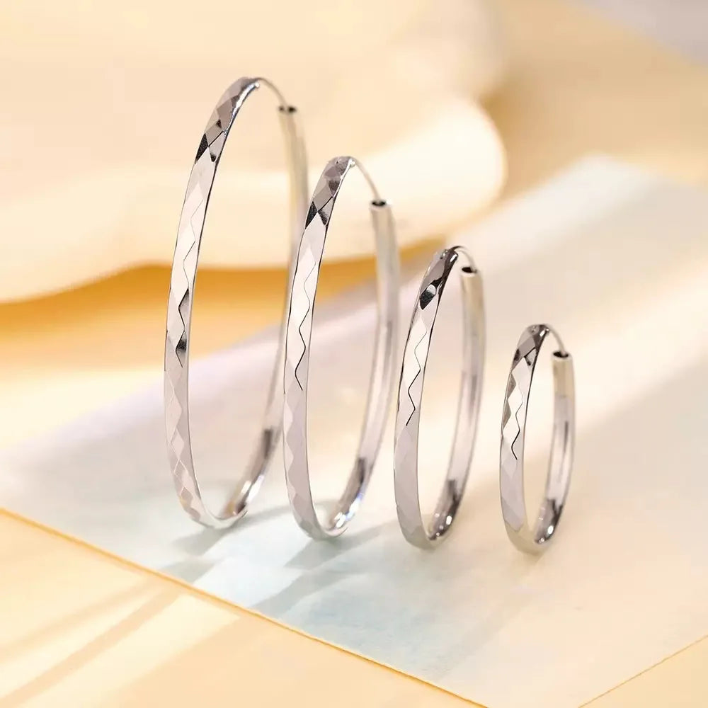 925 Sterling Silver Diamond-Cut Hoop Earrings - Truly Yours
