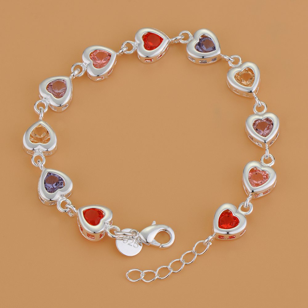 925 Silver Heart Shaped Multi Gemstone Bracelet