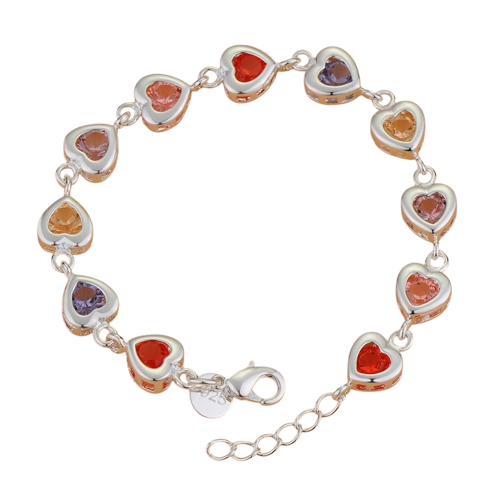 925 Silver Heart Shaped Multi Gemstone Bracelet