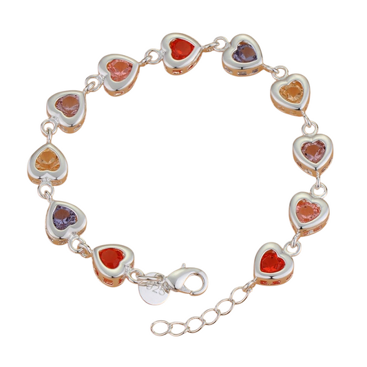 925 Silver Heart Shaped Multi Gemstone Bracelet - Truly Yours