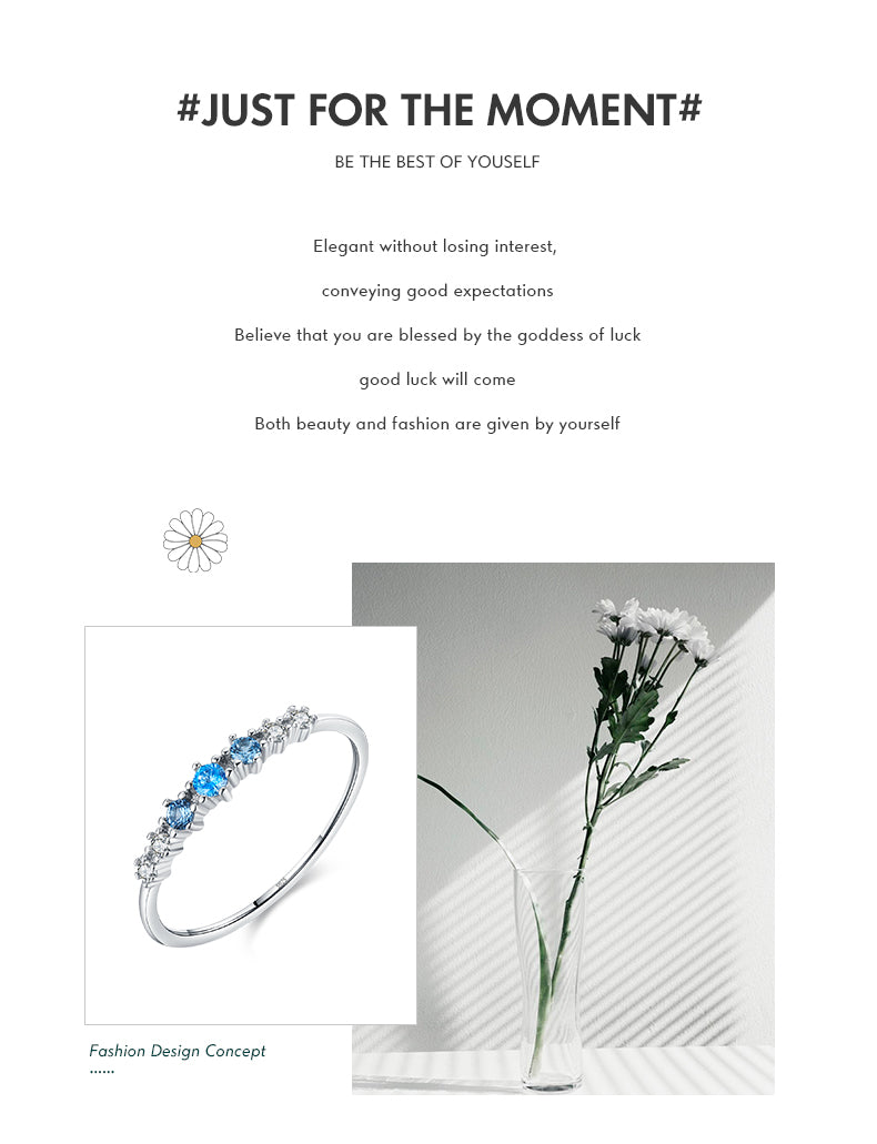 MODIAN 925 Sterling Silver Stackable Ring - Blue & Clear Zirconia