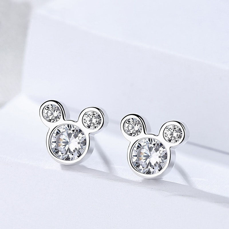 Elegant Mickey Inspired 925 Sterling Silver Earrings with Round Cut Zirconia