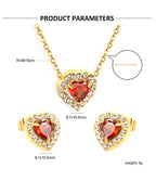 Love Heart Jewellery Set: Sparkling Red Zirconia Necklace and Earrings