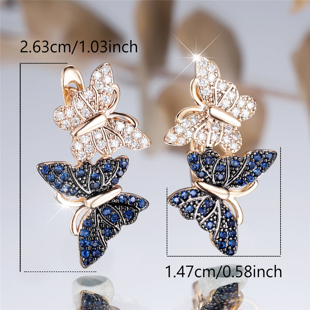 Gold-Tone Butterfly Hoop Earrings with White & Blue Crystal Zircon - Truly Yours