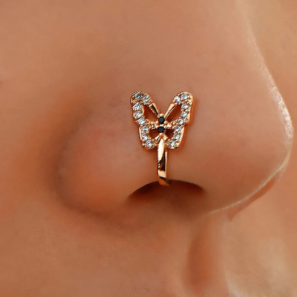 Sparkling Butterfly Fake Nose Ring - Stainless Steel Non-Piercing Body Jewellery