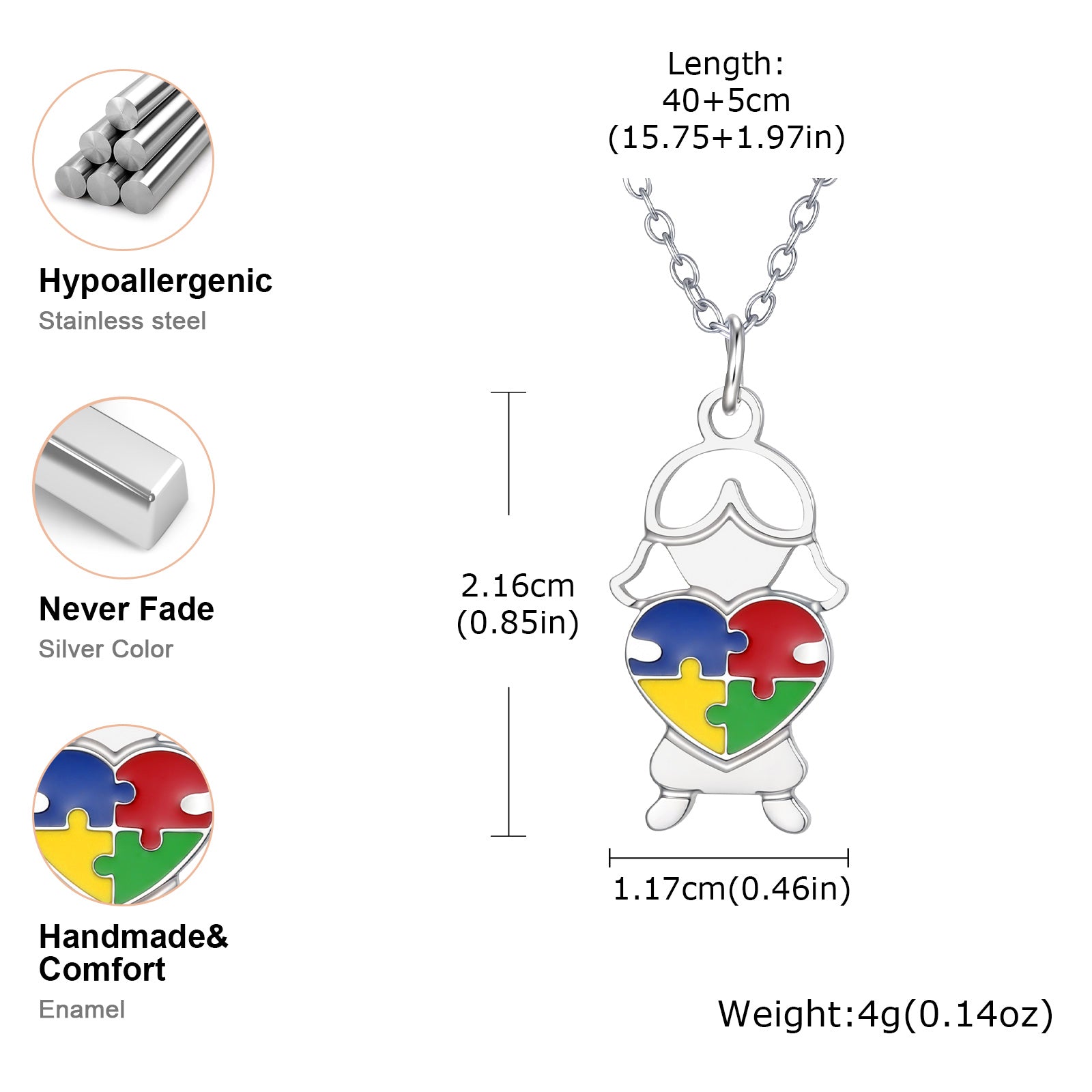 Autism Awareness Heart Pendant – Stainless Steel Necklace - Truly Yours