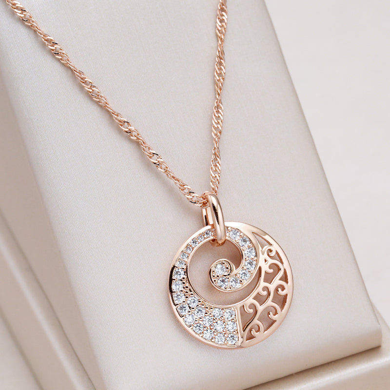 585 Rose Gold Spiral Pendant Necklace with Natural Zircon - Truly Yours