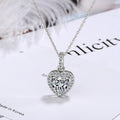 925 Sterling Silver Heart-Cut Zircon Pendant Necklace with Halo Setting - Truly Yours