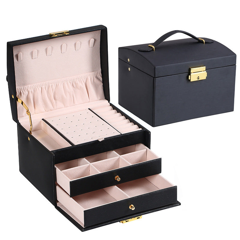 Multi-Layer Leather Jewellery Box with Lock - Various Colours