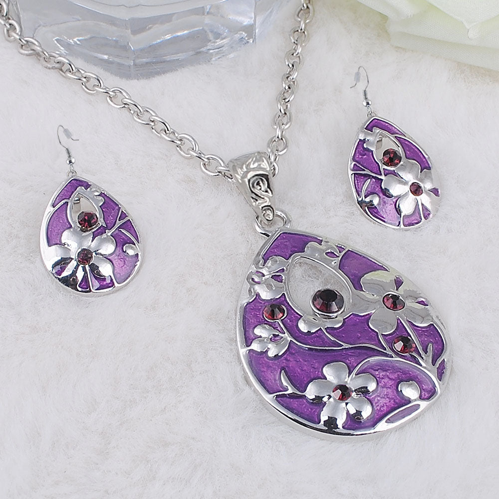 Purple Enamel Teardrop Jewellery Gift Set