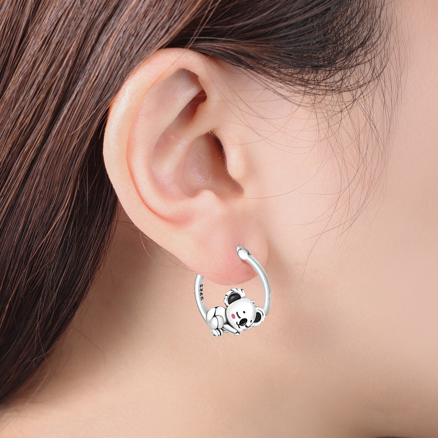 925 Sterling Silver Panda & Bamboo Hoop Earrings with Green Zircon Leaves - Various Designs - Truly Yours