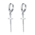 925 Sterling Silver Cross Drop Hoop Earrings with Chain Detail - Truly Yours