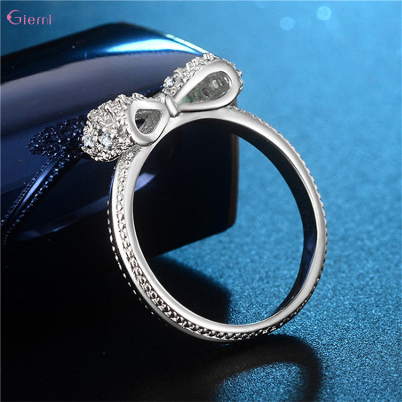 Elegant Sterling Silver Sparkling Bowknot Ring – Platinum Finished - Truly Yours