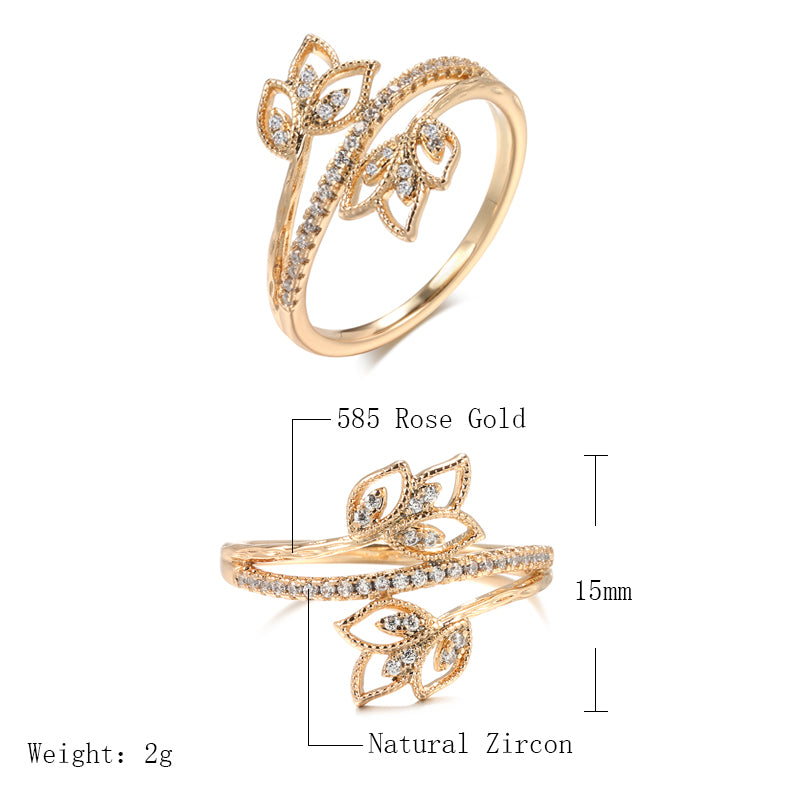 Rose Gold Plated Leaf Ring with Sparkling Cubic Zirconia - Truly Yours