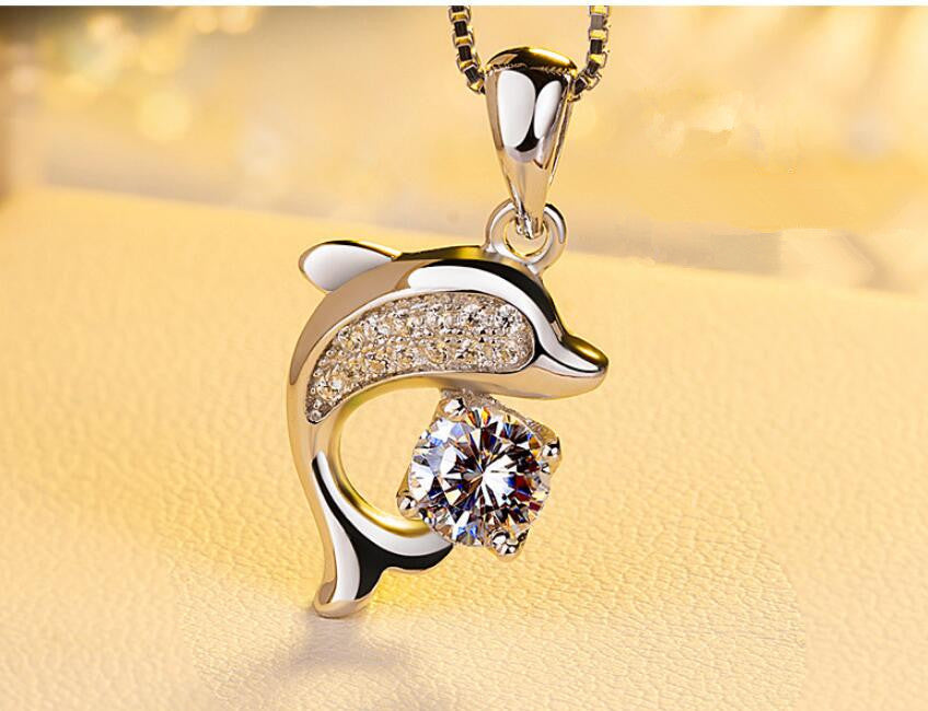 925 Sterling Silver Dolphin Pendant Necklace with Sparkling Crystal - Truly Yours