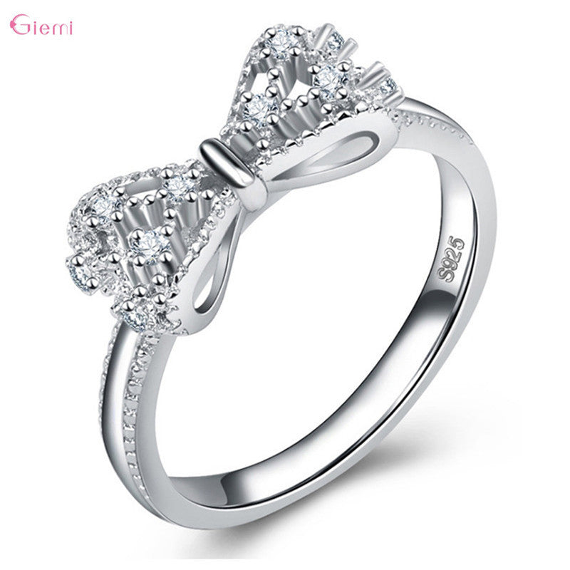 Elegant Sterling Silver Sparkling Bowknot Ring – Platinum Finished - Truly Yours