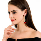 Enchanted Red Rose Spiral Earrings: A Romantic Gift for Her – Gold-Tone Floral Dangles with Shimmering Crystals