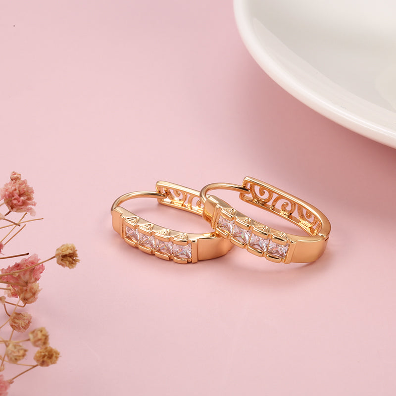 Sparkling Rose Gold Zircon Hoop Earrings – 585 Gold Plated Statement Hoops - Truly Yours
