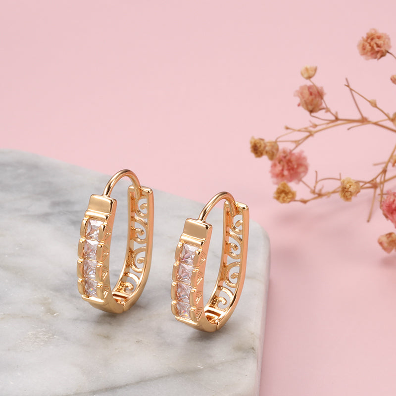 Sparkling Rose Gold Zircon Hoop Earrings – 585 Gold Plated Statement Hoops - Truly Yours