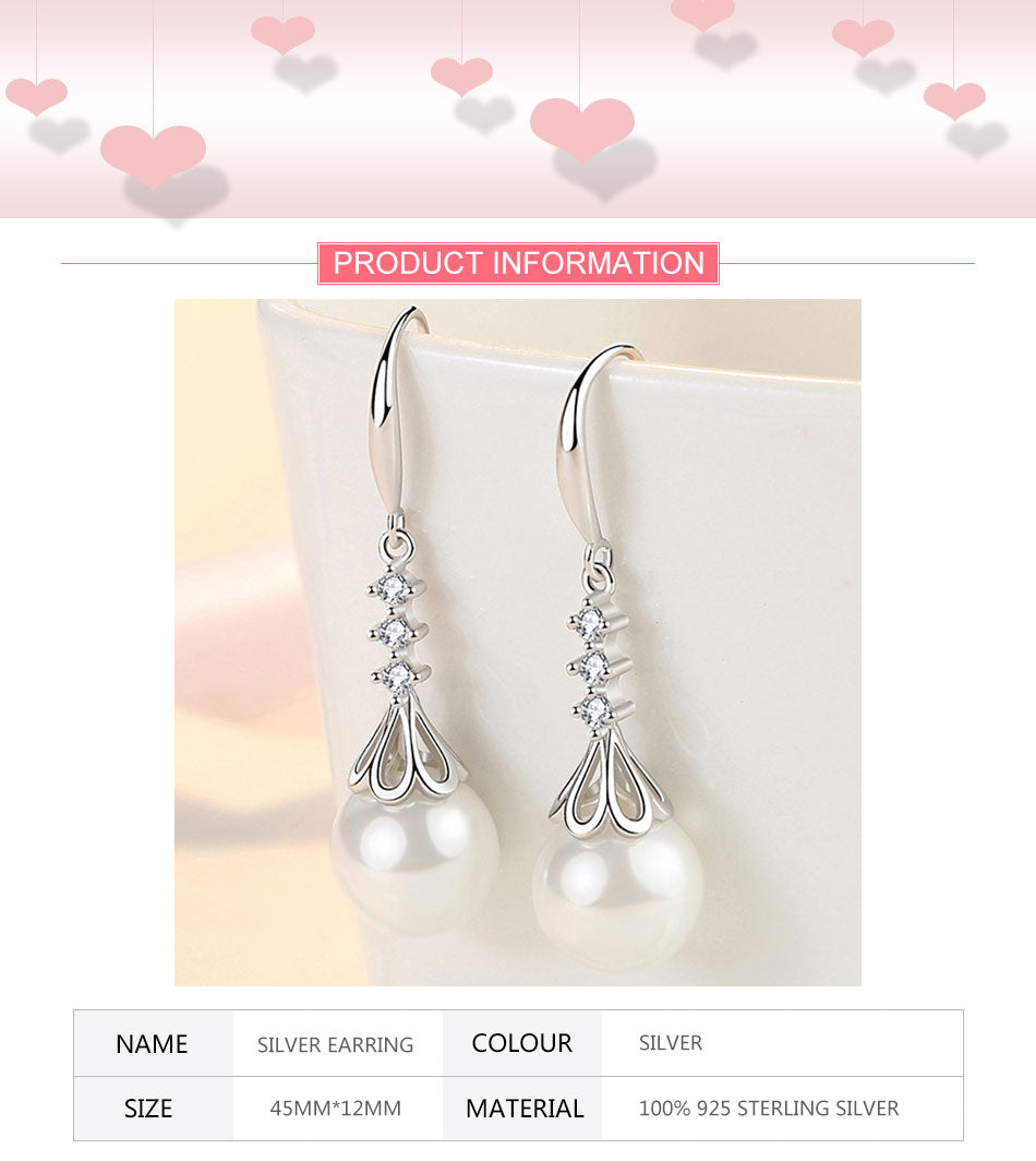 925 Sterling Silver Pearl Drop Earrings