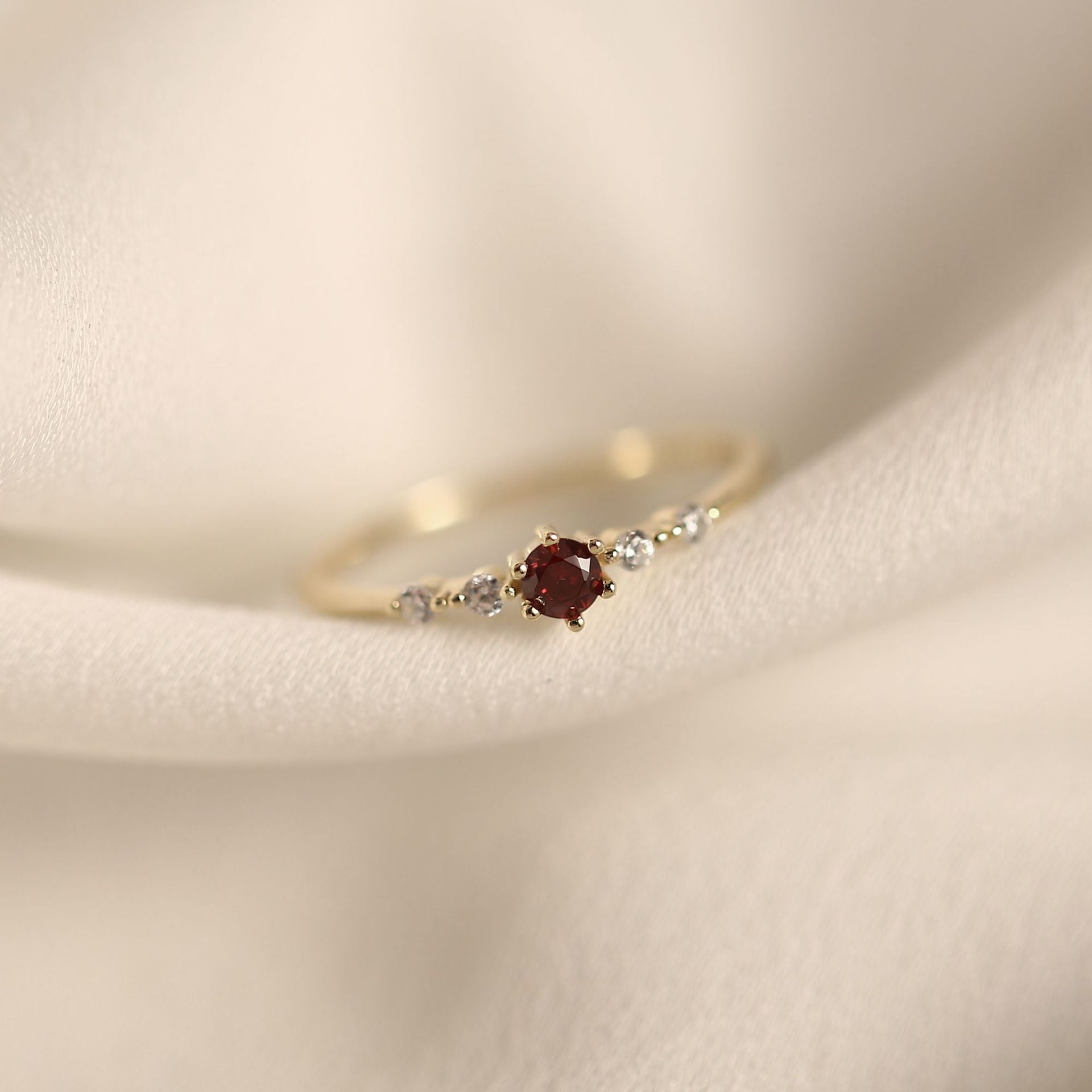 Dainty Garnet-Red & White Zircon Cluster Ring, 14K Gold Plated S925 Silver - Truly Yours