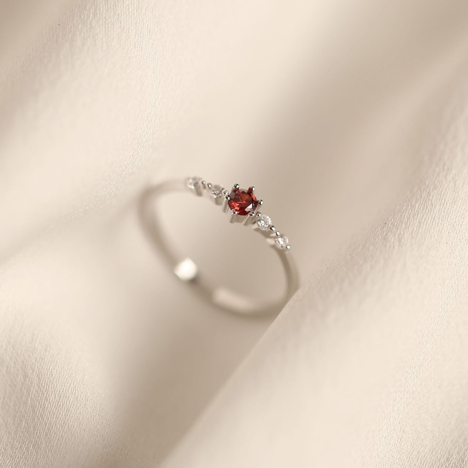 Dainty Garnet-Red & White Zircon Cluster Ring, 14K Gold Plated S925 Silver - Truly Yours