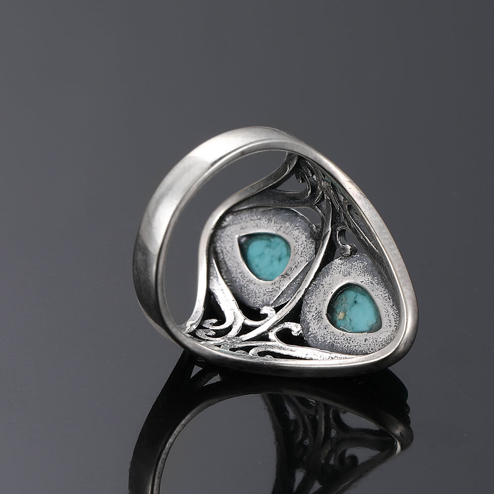 Bohemian Vintage Style Double Teardrop Turquoise Ring