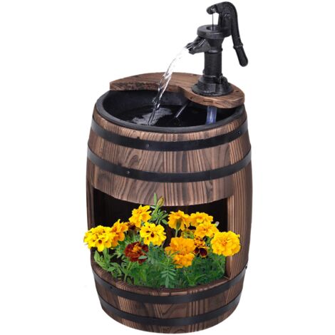 Wood Barrel Pump Garden Fountain Water Feature Flower Planter Stand - Truly Yours