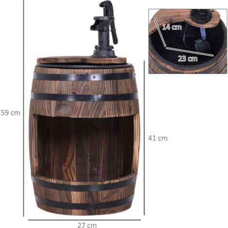 Wood Barrel Pump Garden Fountain Water Feature Flower Planter Stand