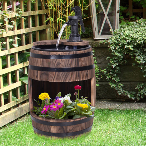 Wood Barrel Pump Garden Fountain Water Feature Flower Planter Stand - Truly Yours