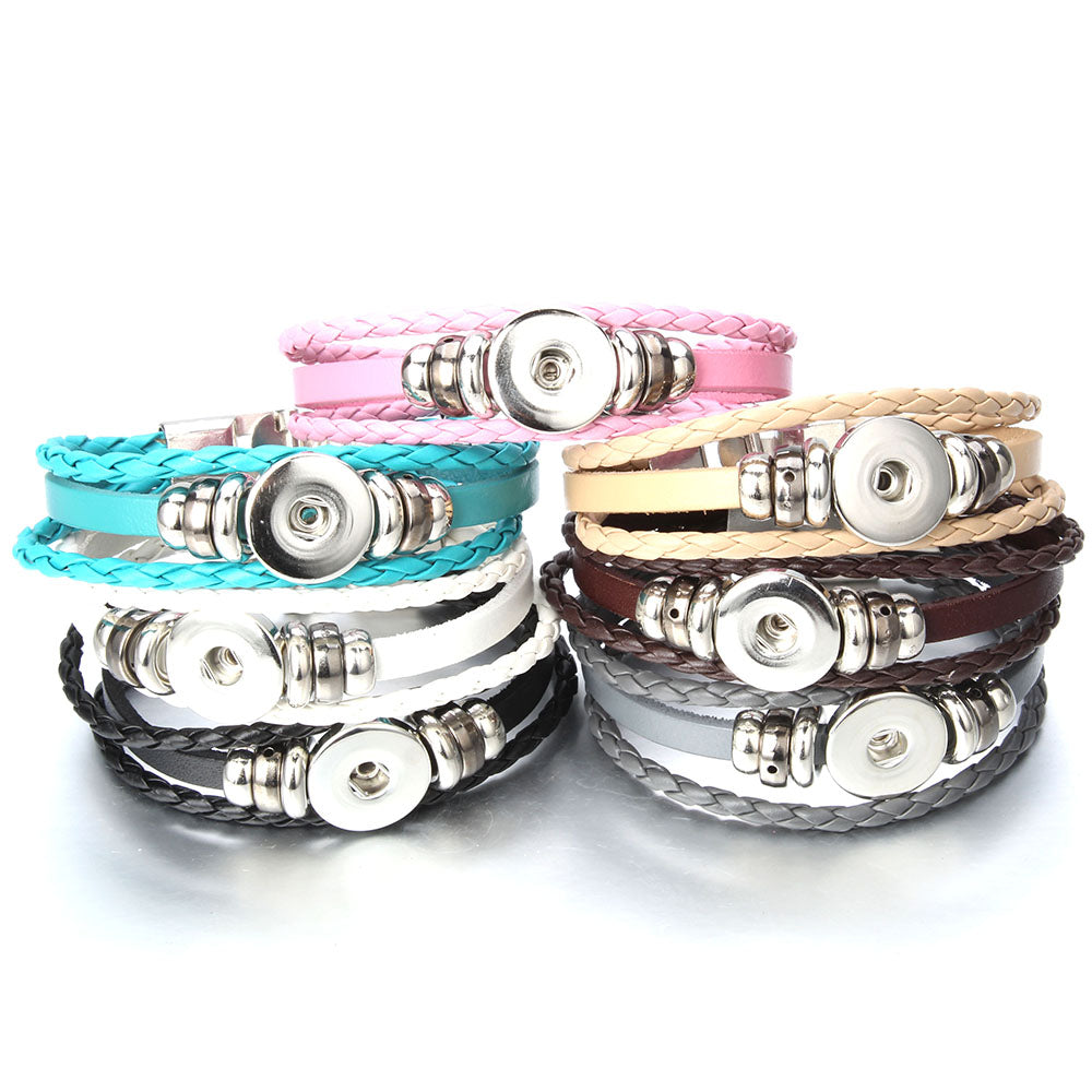 Luna Multi-Strand 18mm Snap Wrap Bracelet – Customizable Braided Leather - Truly Yours