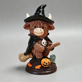Highland Cow Witch Figurine – Halloween Decorative Ornament