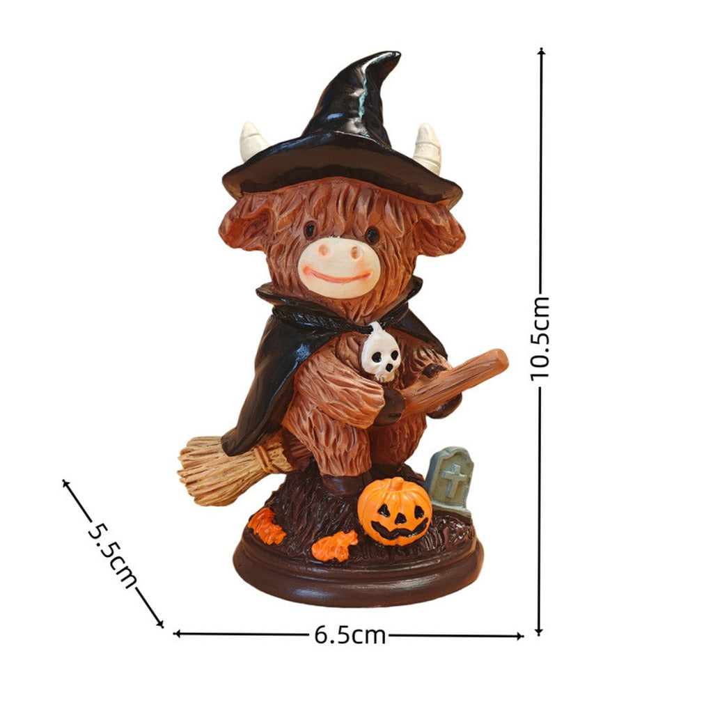 Highland Cow Witch Figurine – Halloween Decorative Ornament