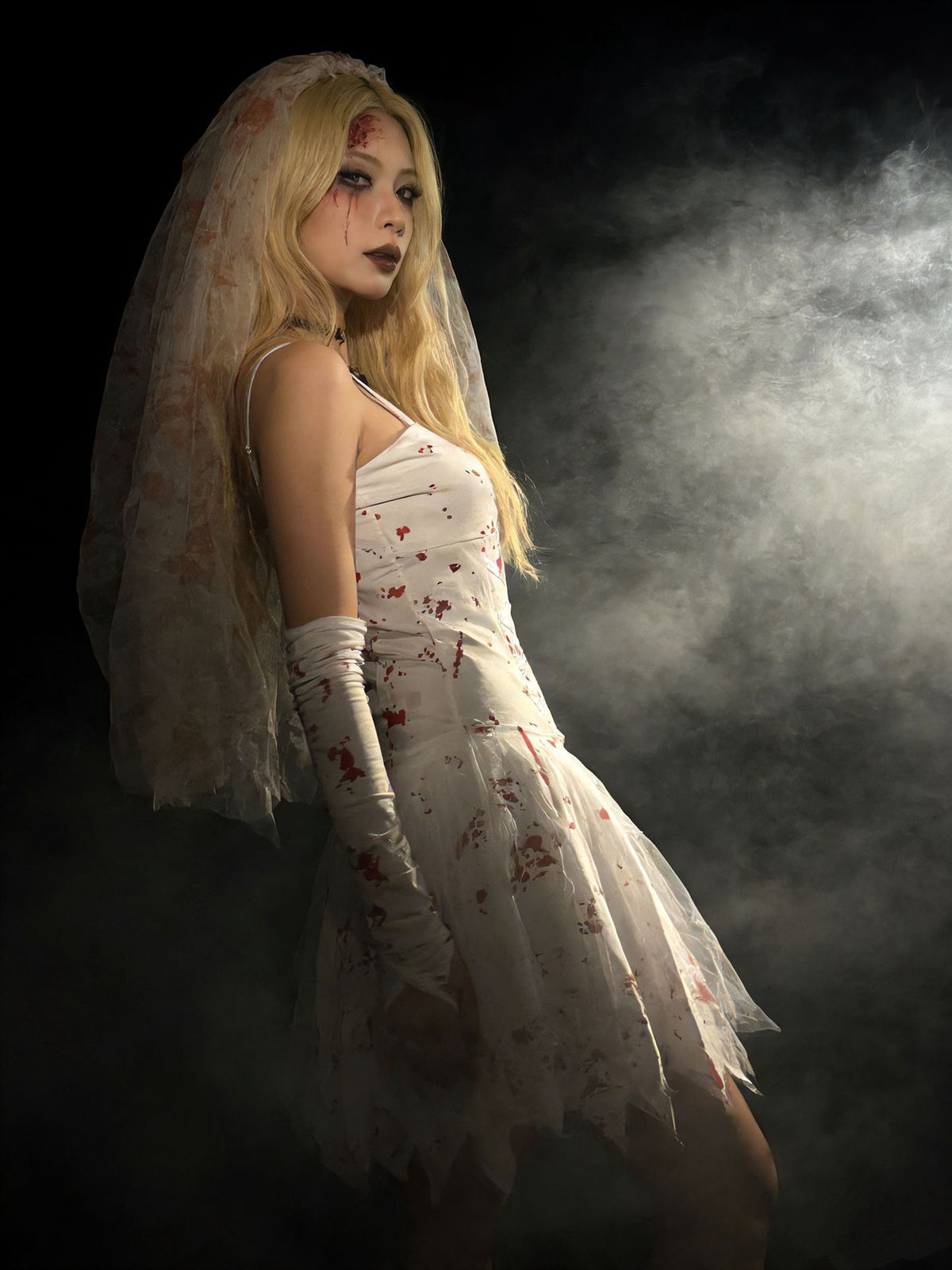 Gothic Blood-Splattered Bride Halloween Dress