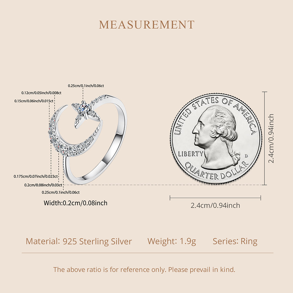 Celestial Moon & Star Moissanite Ring – 925 Sterling Silver - Truly Yours
