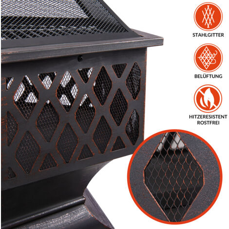 Hexagonal Outdoor Fire Pit with Spark Screen, Poker, and Waterproof Weather Cover - Truly Yours
