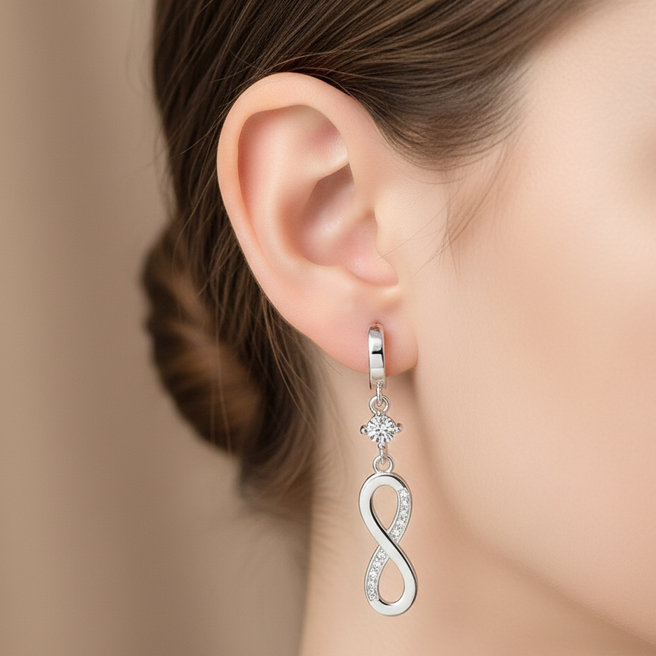 925 Sterling Silver Infinity Drop Huggie Earrings
