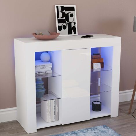 Azura LED Sideboard Large 1 Door Modern High Gloss Storage Cabinet Cupboard, White