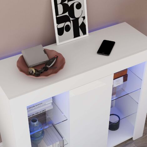 Azura LED Sideboard Large 1 Door Modern High Gloss Storage Cabinet Cupboard, White - Truly Yours
